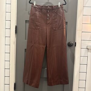 Cinq à Sept High-Waist Wide Leg Faux Leather Pants — Brown